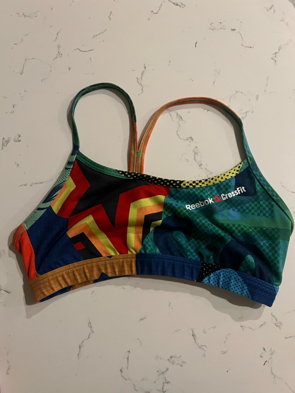 Reebok Green and Blue CrossFit Patterned Sports Bra